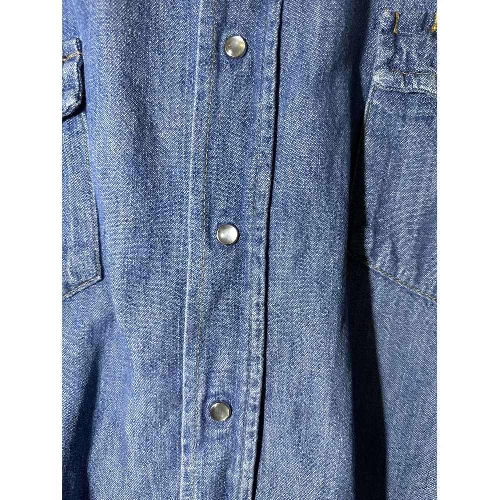 Vintage Sears Western Wear Denim Snap Shirt Mens Large Blue Pearl Snaps USA 16 - Picture 4 of 5